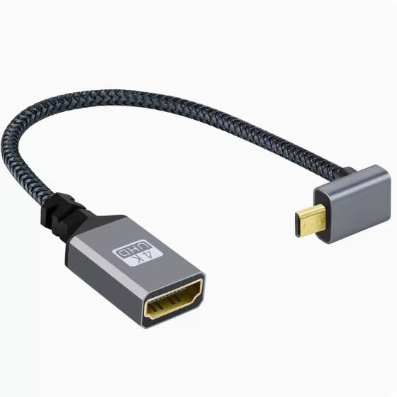 ViViSunハイスピードHDMI(メス)to Micro HDMI(オス) 90°L型 マイクロHDMI変換ケーブル タイプD to タイプA 金メッキコネクタ搭載延長ケーブル 色：上L、サイズ：0.2mグレー