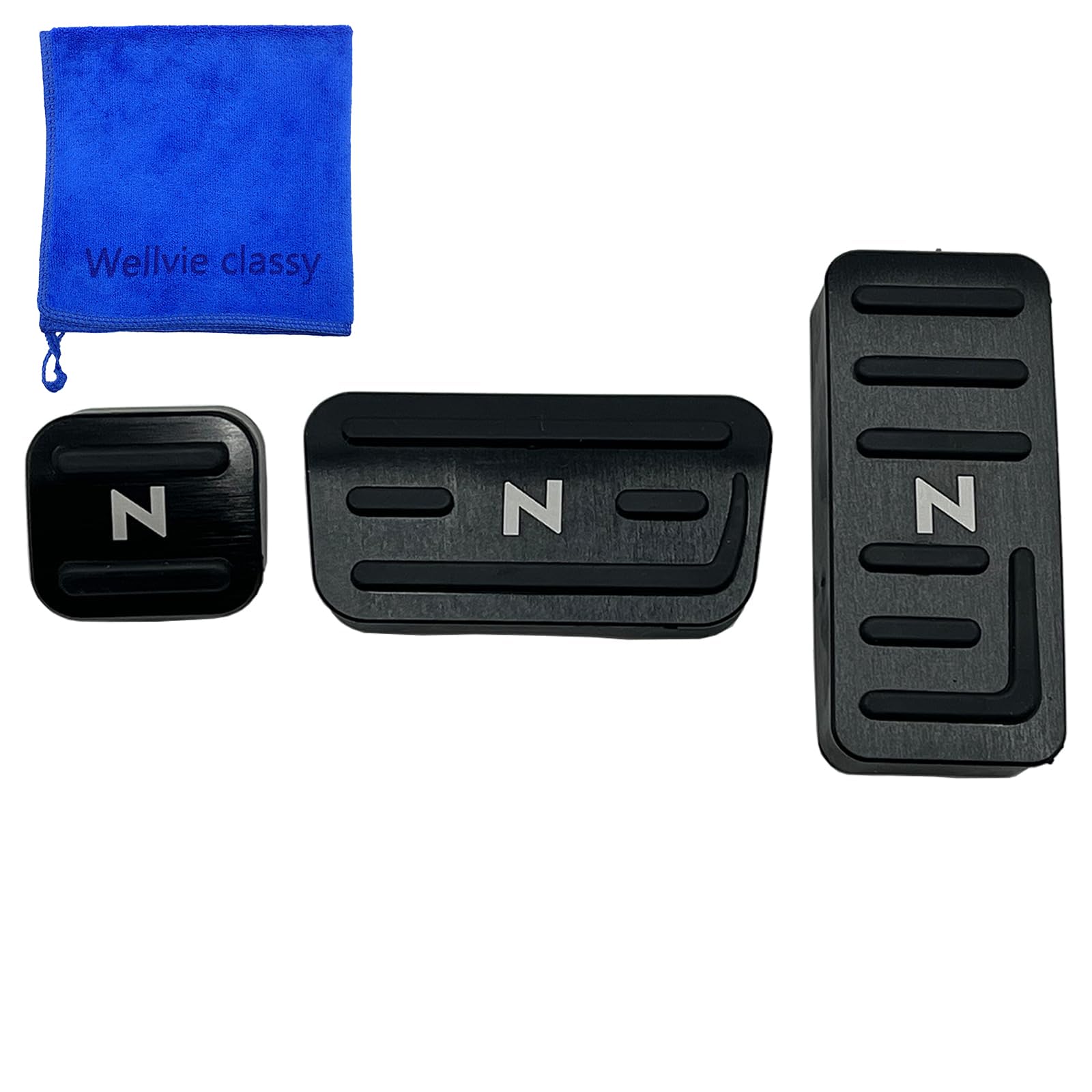 【送料無料】Wellvie classy N-BOX N-VAN N-WGN N-ONE アルミペダルカバー 3点セット はめ込み式 工具不要 カーパーツ 内装 アクセサリー (アクセル ・ブレーキ・ パーキング) ドレスアップ [並行輸入品] 色：ブラック