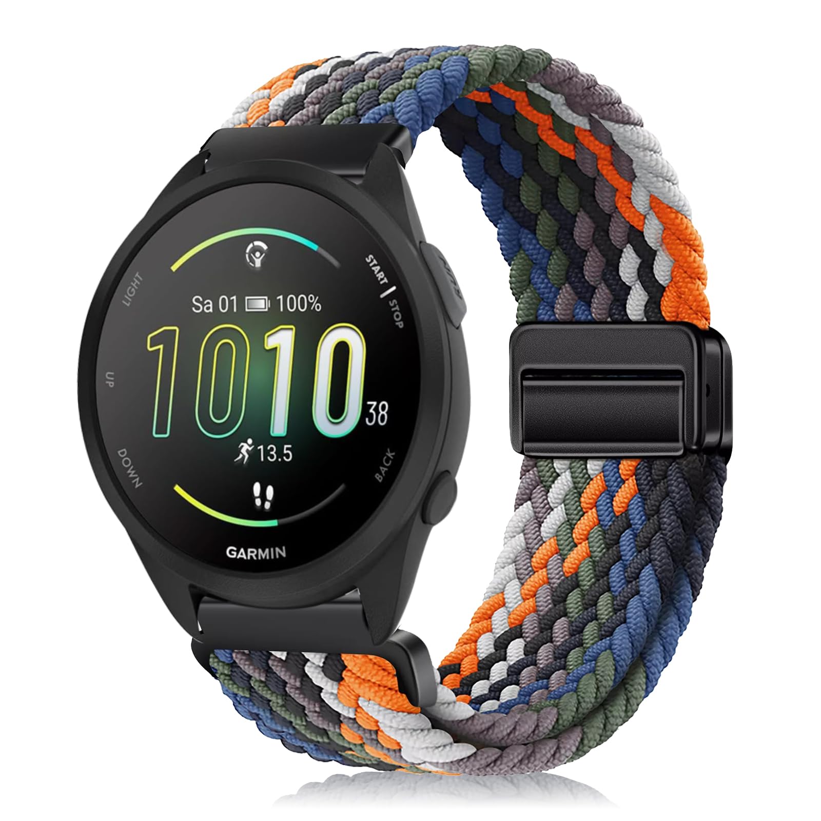  バンド 20mm For Garmin Approach J1 /Forerunner 570 42mm/Vvoactive 6 / 5 交換用ストラップ 弾性ナイロン製 替えベルト 編組ストラップ 磁気バックル 換えベルト マグネットバンド コンパチブルGarmin Fore 色：カラフル、サイズ：ワンサイズ