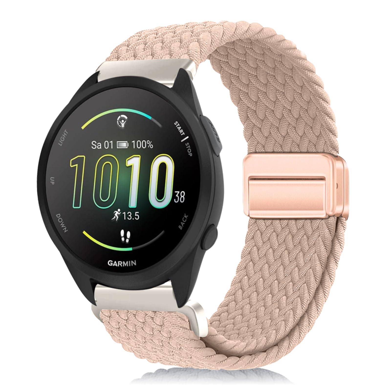  バンド 20mm For Garmin Approach J1 /Forerunner 570 42mm/Vvoactive 6 / 5 交換用ストラップ 弾性ナイロン製 替えベルト 編組ストラップ 磁気バックル 換えベルト マグネットバンド コンパチブルGarmin Fore 色：ベージュ、サイズ：ワンサイズ