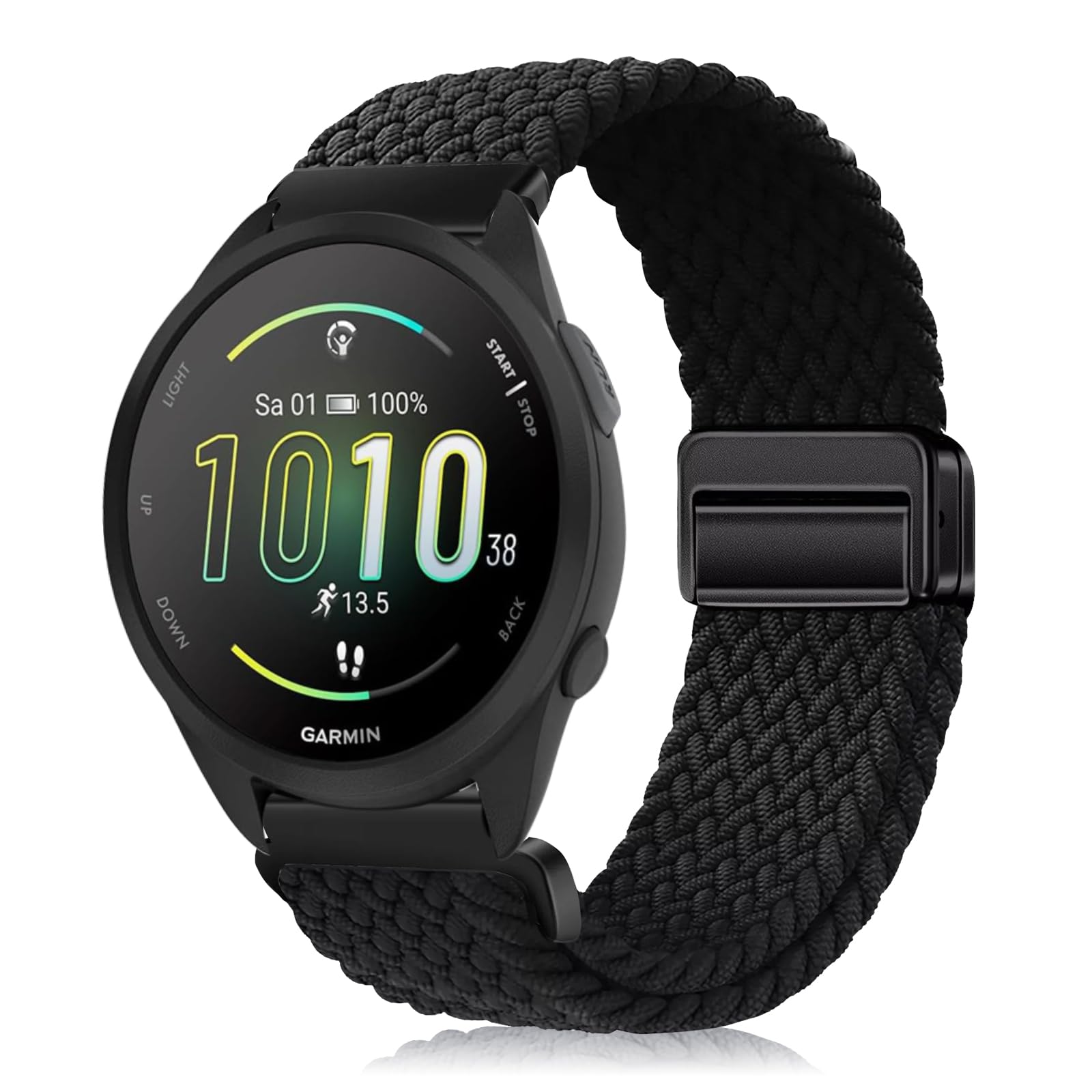  バンド 20mm For Garmin Approach J1 /Forerunner 570 42mm/Vvoactive 6 / 5 交換用ストラップ 弾性ナイロン製 替えベルト 編組ストラップ 磁気バックル 換えベルト マグネットバンド コンパチブルGarmin Fore 色：ブラック、サイズ：ワンサイズ