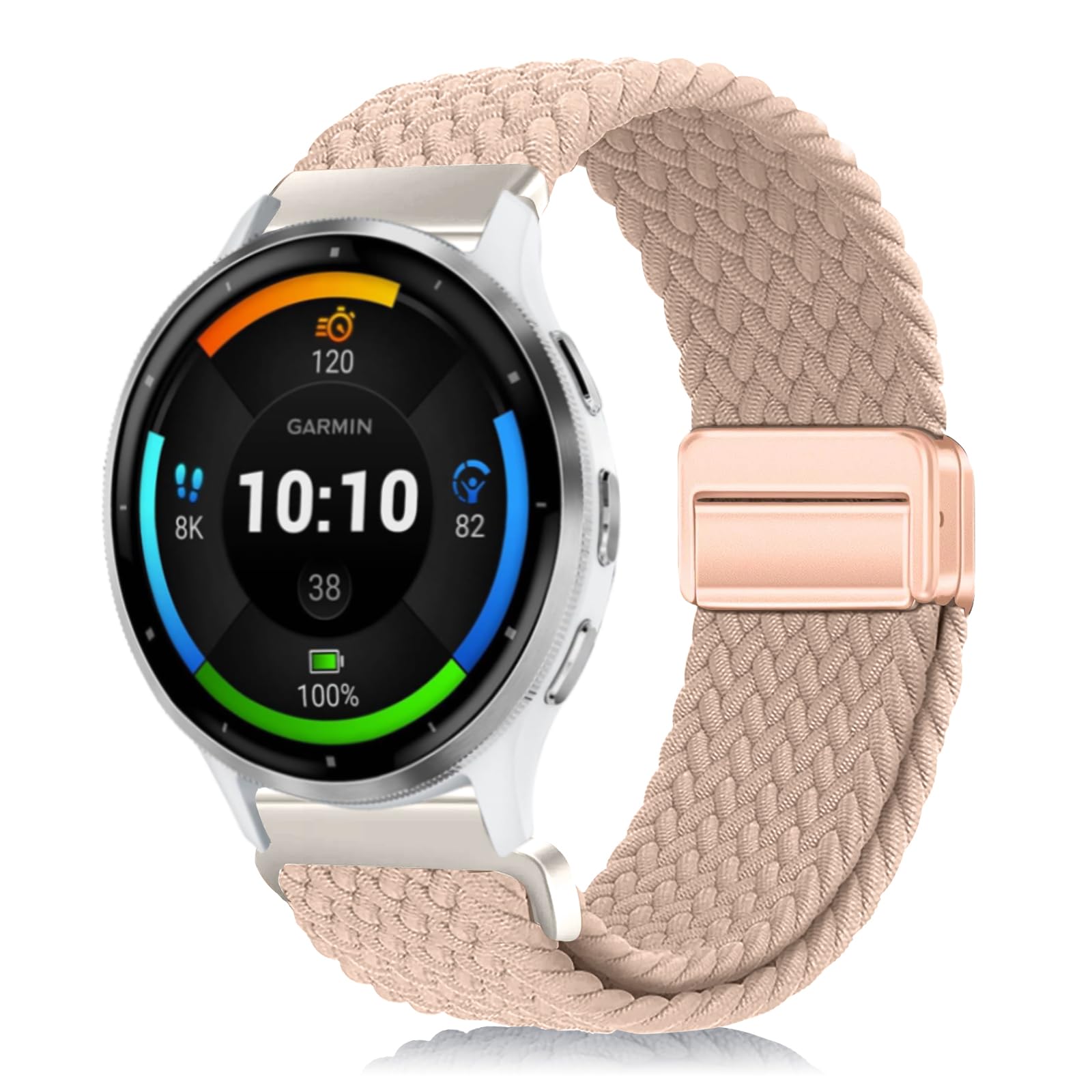  バンド 22mm For Garmin Venu 4/3 45mm/Forerunner 570 47mm/Venu 2 /Vvoactive 4 交換用ストラップ 弾性ナイロン製 替えベルト 編組ストラップ 磁気バックル 換えベルト マグネットバンド コンパチブルGarmin 色：ベージュ、サイズ：ワンサイズ