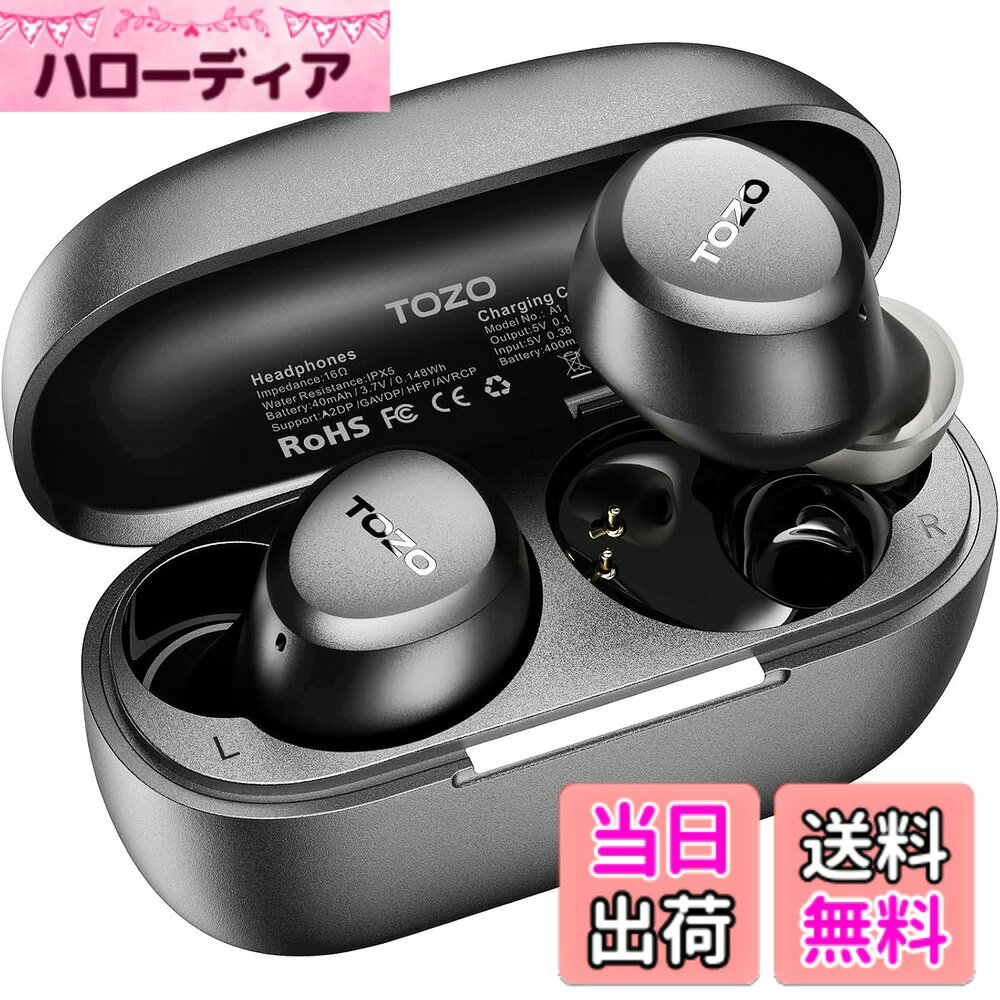【送料無料】TOZO A1 イヤホン bluetooth ワイヤレスイヤホン 中低音域 暖色系音質 小型軽量 マイク内蔵 AI 通話時ノイズリダクション カスタムEQ アプリ対応 防水 最大約32時間の連続再生 ぶるーとゅーす イヤフォン USB-C 急速充電 カナル 色：ブラック、サイズ：mini