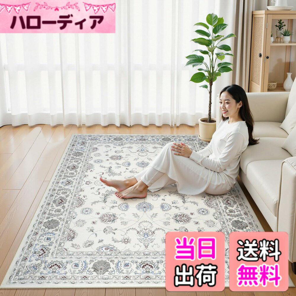 商品情報商品の説明主な仕様 【商品仕様】サイズ：200x250cm 厚さ：約4-7mm 表面素材：100％ポリエステル、低反発カーペット 裏面素材：TPE（滑り止め加工）。梱包：折り畳み (ご注意：裏面に滑り止め加工を施しているた め、床暖房の上に直接敷くのはおすすめしません。)【ペルシャ風デザイン】先端の印刷技術より駆使され、平織り生地に繊細な画像がプリントされ、絨毯の上品さ を演出します。また、伝統的なペルシャ風柄を現代にアレンジし、シンプルなお部屋のアクセントとしてもおすす めします。端縁にはオーバーロックの加工を施し、遊び毛が出たり、形を崩れたりしにくく、優れた耐久性を実現 します。更に、角は細いパイピングで、軽やかな印象に仕上げています【滑り止め・持ち運び便利】不織布製の裏面には滑り止め加工を施し、ひっかかりやズレが生じにくく、家事導 線に敷いてもお使いでき、子供やペットのいる家庭でも心置きなくご利用頂けます。また、吸水・防音仕様で、 足元を気にせずに動かすことができます。更に、薄くて軽い生地感で、女性でも余裕に折りたたみや持ち運び ができます（ご注意：他のマットの上に使用しても滑り止め効果も発揮します。）【お手入れ便利】毛足がないので、ゴミが絡みにくく、日常の清潔は粘着クリーナーをコロコロするや掃除機をか けるだけでキレイになります。また、汚れた場合は手洗いや洗濯ネットに入れて洗濯機で洗うことができます(ご 注意：風通しの良いところで陰干しし、アイロン、乾燥機の使用をお避け下さい。)【幅広く活躍】さらっと滑らかな肌触りとほどよい厚みで、春から冬にかけてオールシーズンにお使いできます。床を 保護だけでなく、インテリアとしてもぴったりです。ベッドサイド、リビングルーム、ベランダ、やダイニングのテーブルの 下など幅広く活躍します