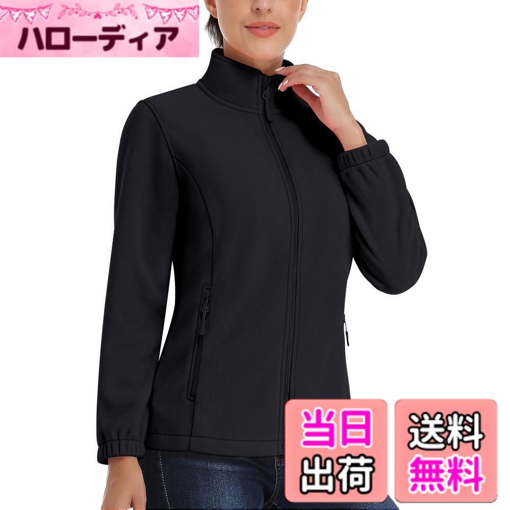 【送料無料】[KEFITEVD] フリースジャケット レディース 薄手 登山アウター 防寒 保温 冬服 ジップアップ ブラック 3XL 色：ブラック、サイズ：3XL