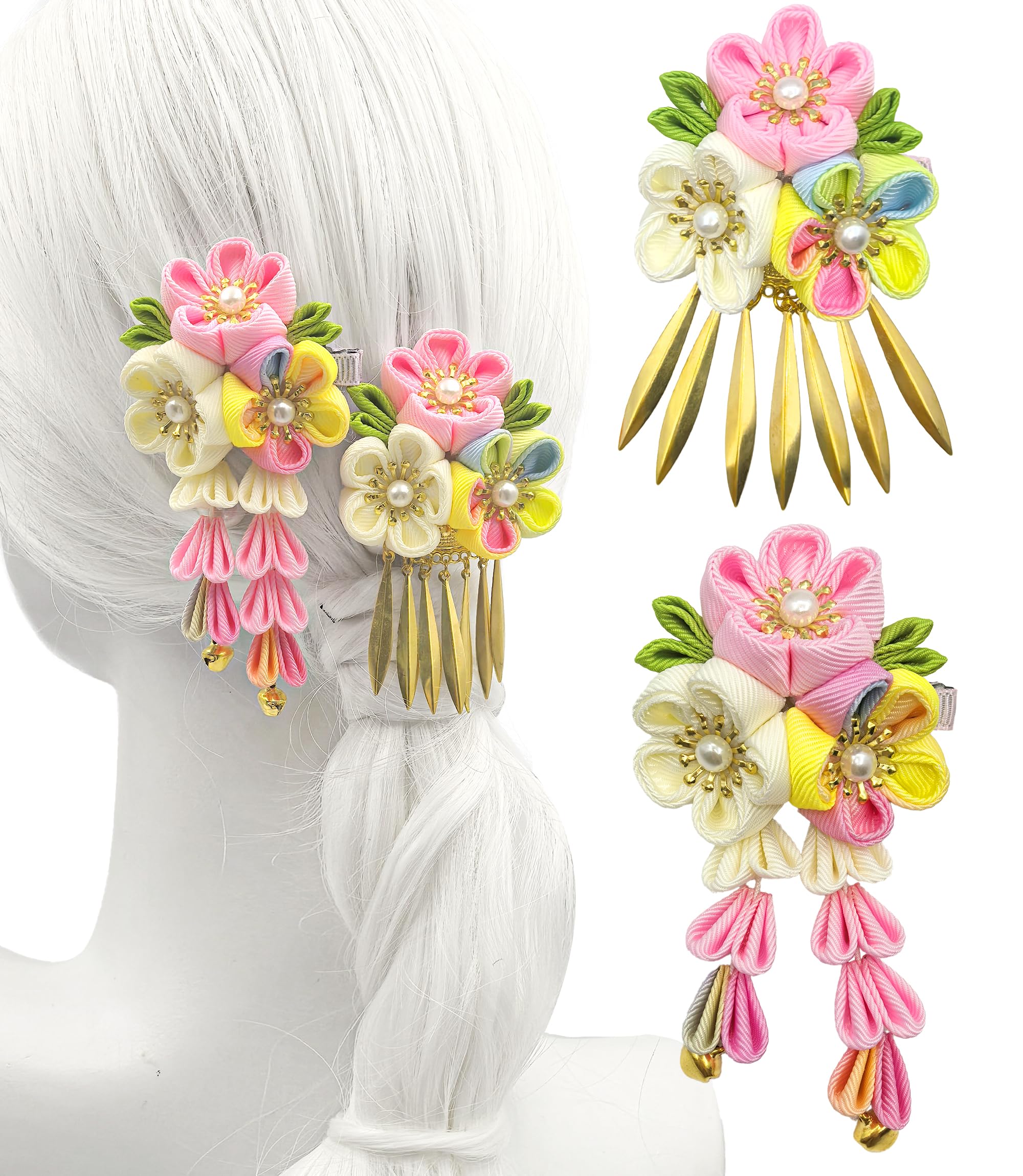 【送料無料】【JZOON】髪飾り ヘアアクセサリー つまみ細工 お花 鈴 金属タレ飾り ...