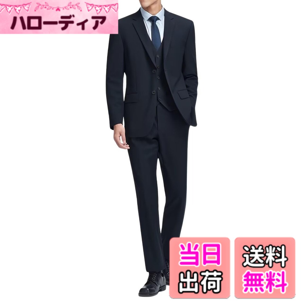 【送料無料】[YAYOKYA] スーツ メンズ 3点 上下セット ビジネススーツ 2つボタン 就職 フォーマル 礼服 結婚式 喪服 無地 大きいサイズ スリム オールシーズン対応 無地 M-6XL 色：ブラック、サイズ：M