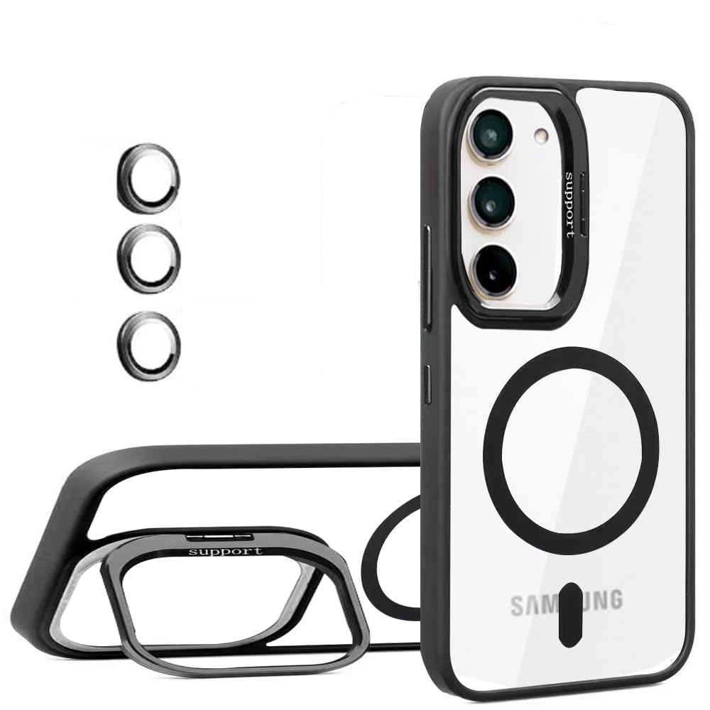 【送料無料】Kanyaku 用のケース MagSafe対応 レンズ保護 スタンド ストラップホール付き 色：ブラック、サイズ：Galaxy 24