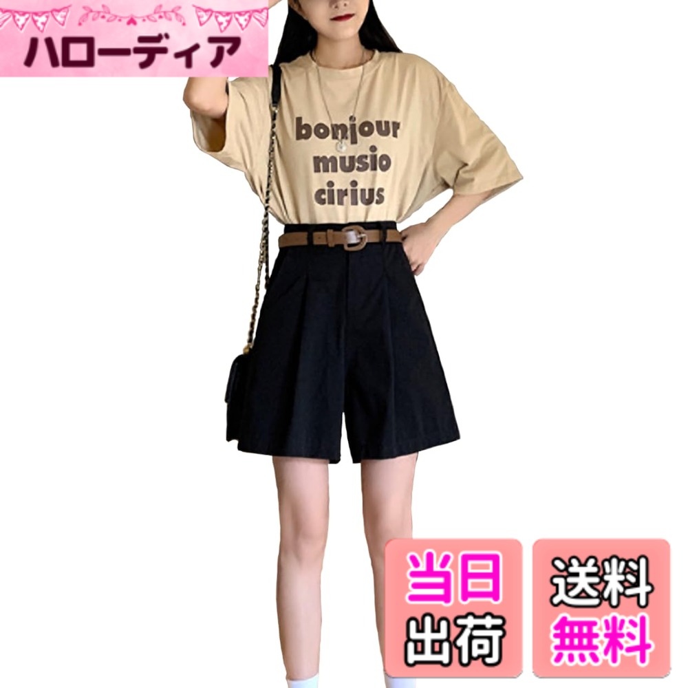 【送料無料】[SpringSwalloow] [スプリングスワロー] レディス ファッション ハーフパンツ ハイウエスト アウトドア 夏 ショートパンツ 5分丈 色：ブラック、サイズ：XL
