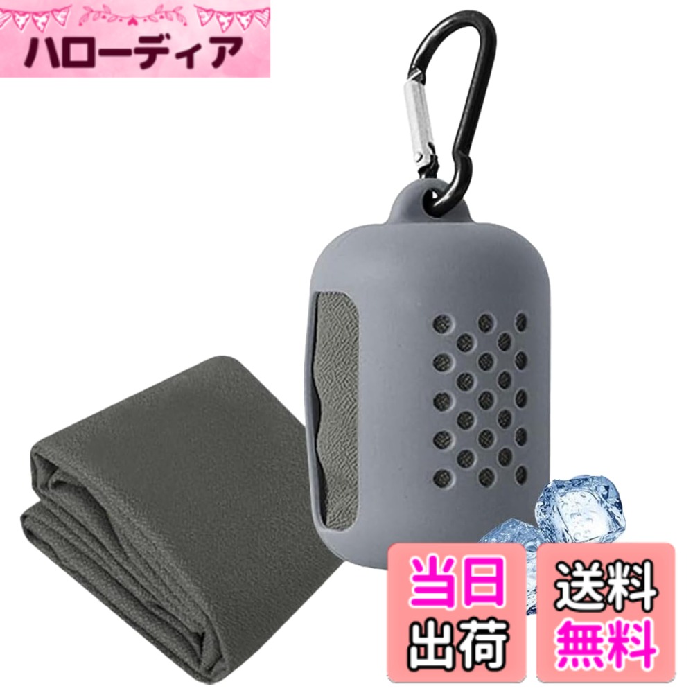 【送料無料】PLEAVIT 冷感タオル クールタオル 速乾タオル スポーツタオル シリコンケース付き 色：グレー、サイズ：80x30cm