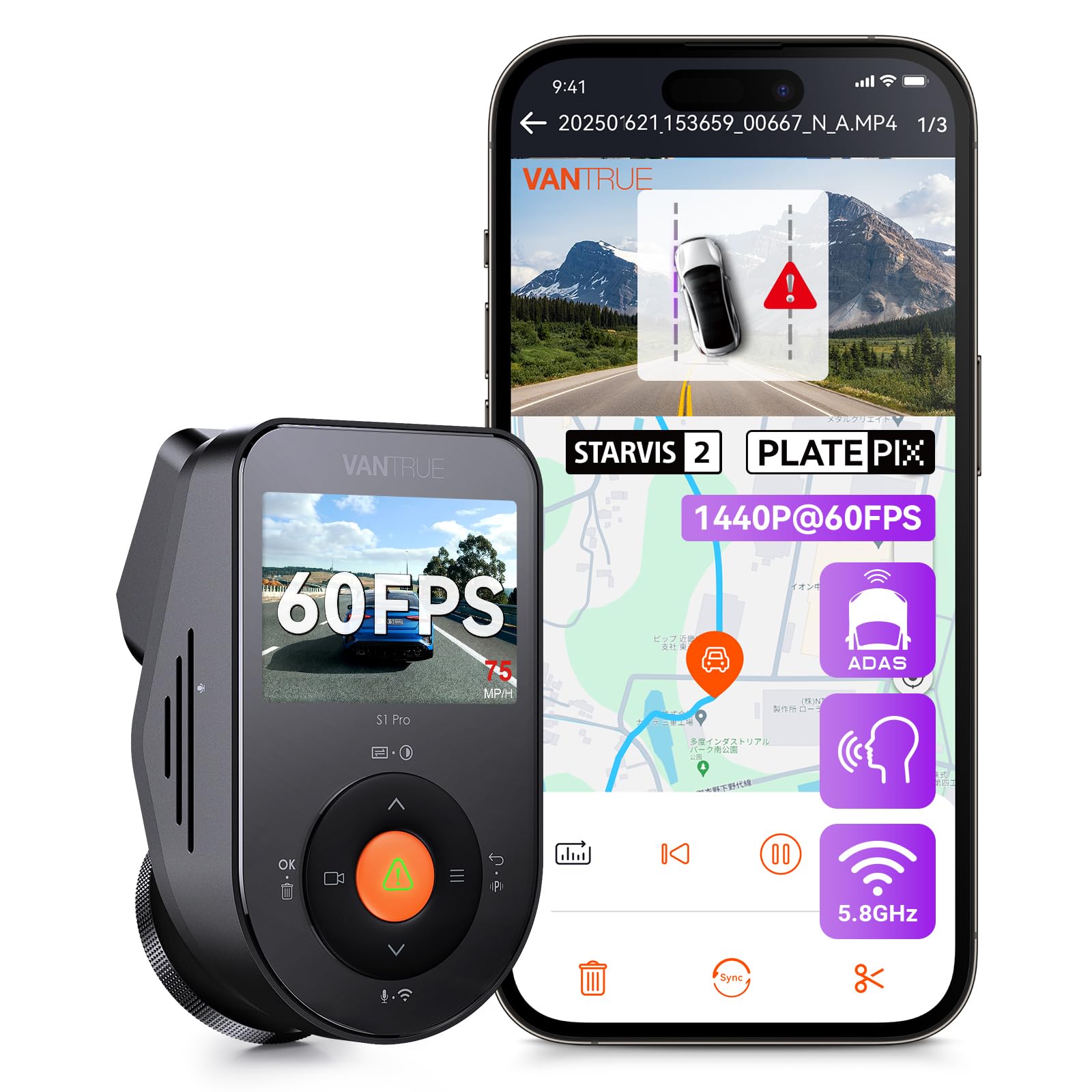 【送料無料】VANTRUE 前後カメラ ドライブレコーダー 2.7K 500万画素STRAVIS 2 ...