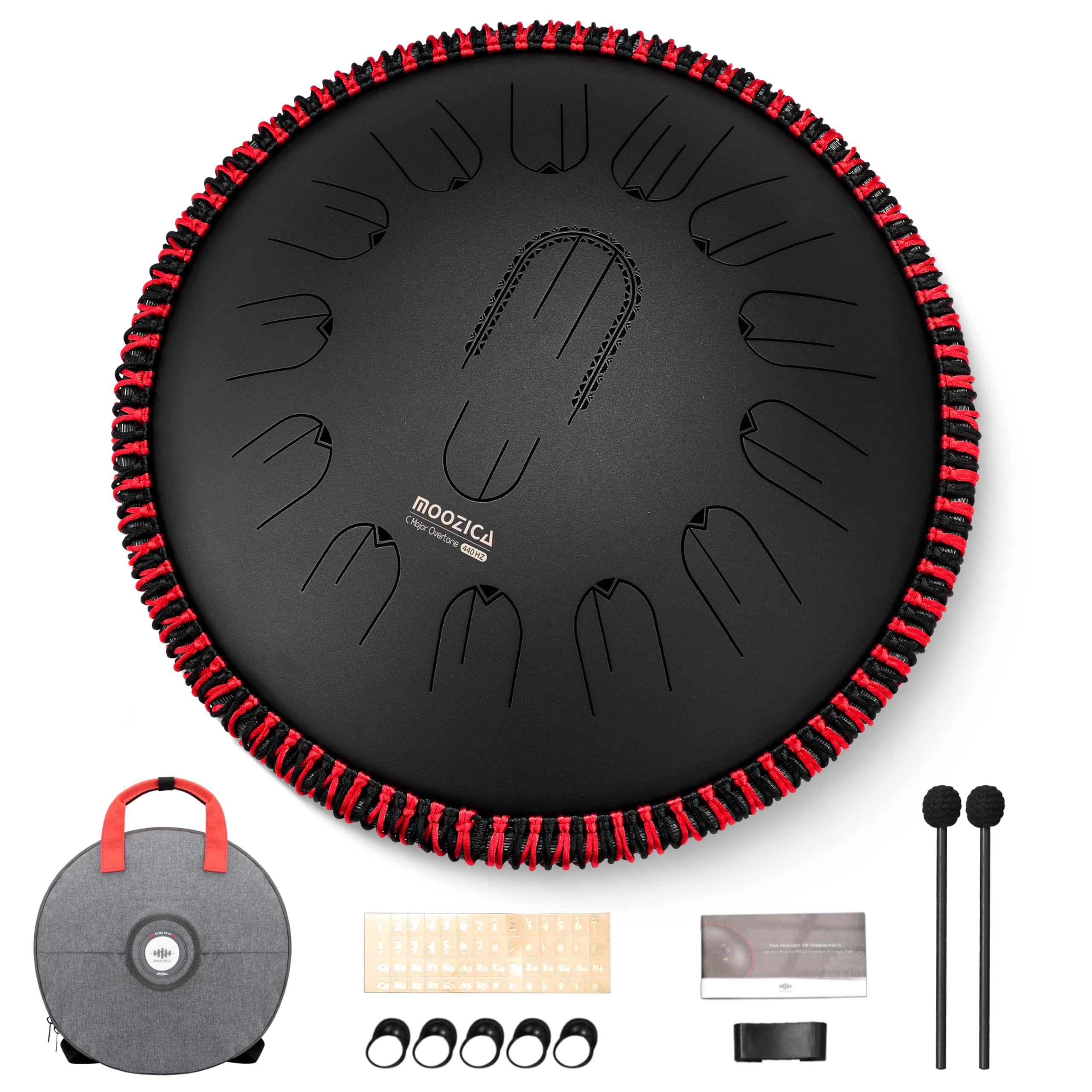 MOOZICA ハンドパン 15インチ Cメジャー スチールタングドラム スリットドラム 打楽器 オクターブ倍音設計 瞑想 ヨガ 音楽療法 禅 ヒーリング サウンドセラピー ギフト 色：黒