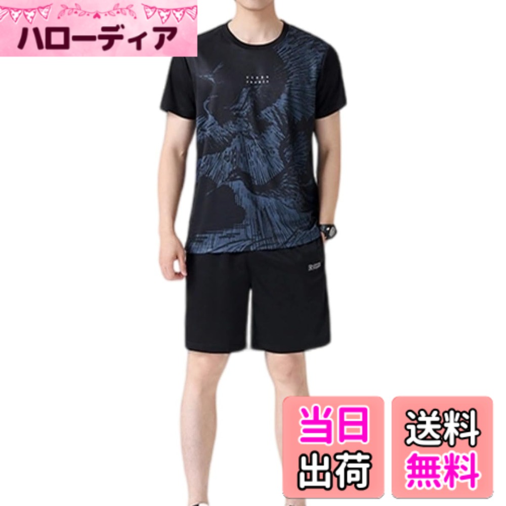 [Free Shipping] [Wisdom Leaves] Men's Tracksuit Set (Top + Shorts) - Summer Wear - Comfortable, Adjustable Waist, Breathable, Casual, Running, Training, Sweatshirt Set - Color: Black, Size: XL