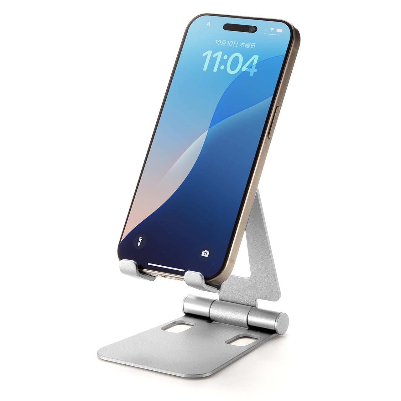 【送料無料】サンワダイレクト スタンド アルミ 無段階角度調整 シルバー 200-STN 色：シルバー、サイズ：スマホスタンド・2関節・折りたたみ・ベーシック
