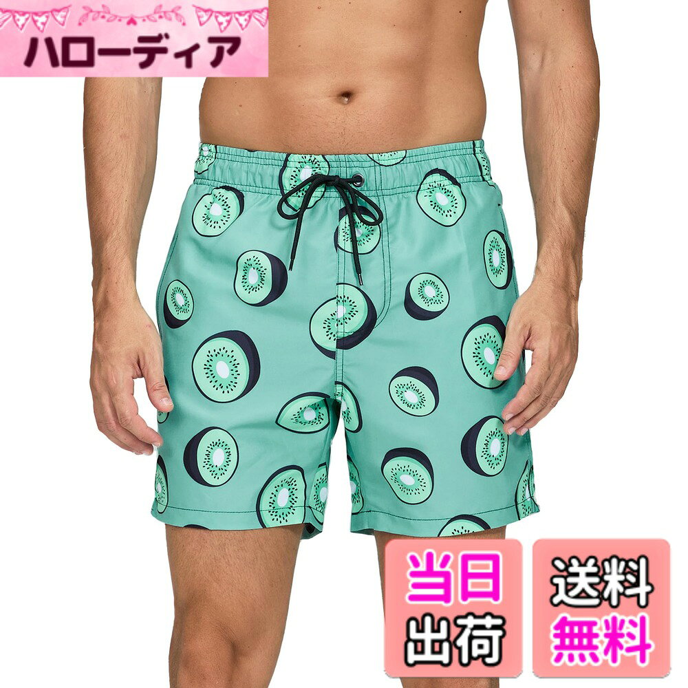 【送料無料】[Yotonna] ヨトンナ ハワイ風 海水パンツ 水着 サーフパンツ メンズ 海パン [水陸両用・吸水速乾] トランクス 短パン ボードショーツ ビーチパンツ スイムウェア おしゃれ メッシュインナー付き 大きいサイズ M-4XL 色：キウイ、サイズ：M