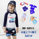 【3点セット】水着 キッズ 男の子 セパレート ラッシュガード パンツ ショートパンツ 長袖 キャップ サメ カニ 恐竜 海の生き物柄 子供水着 キッズ水着 子...