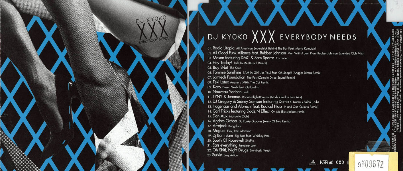 DJ KYOKO　　XXX　EVERYBODY　 NEEDS　　　歌詞カードなし。ディスク、ジャケットにレンタル店のシール..