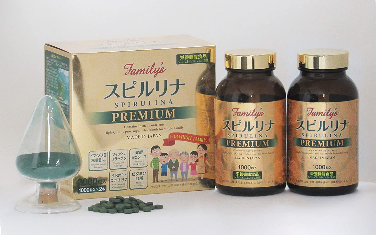 Family 039 s SPIRULINA PREMIUM 1000粒×2本 約6月分 天然 スピルリナ ビタミン カルシウム ビフィズス菌 コラーゲン配合 スピルリナ ザ スピルリナex スピルリナ100