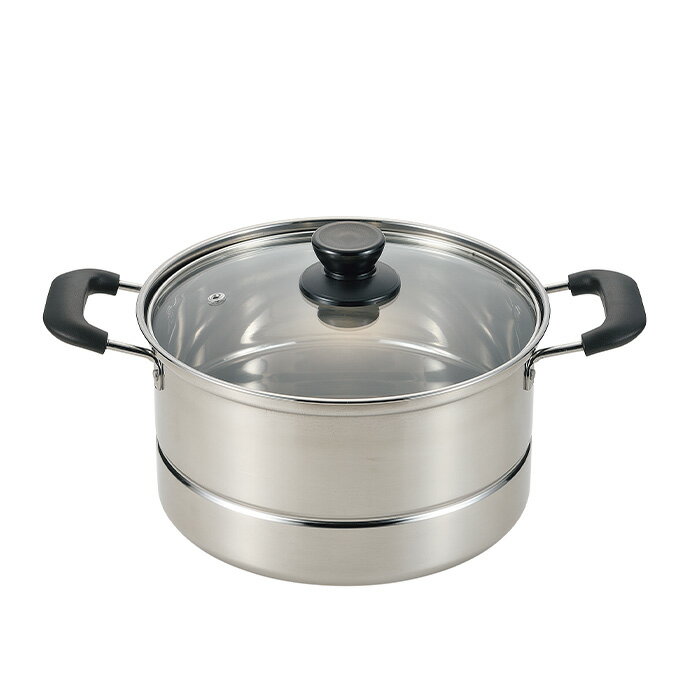 パール金属 HC-529 蒸し処 ステンレス製ガラス蓋付深型鍋22cm(目皿付)