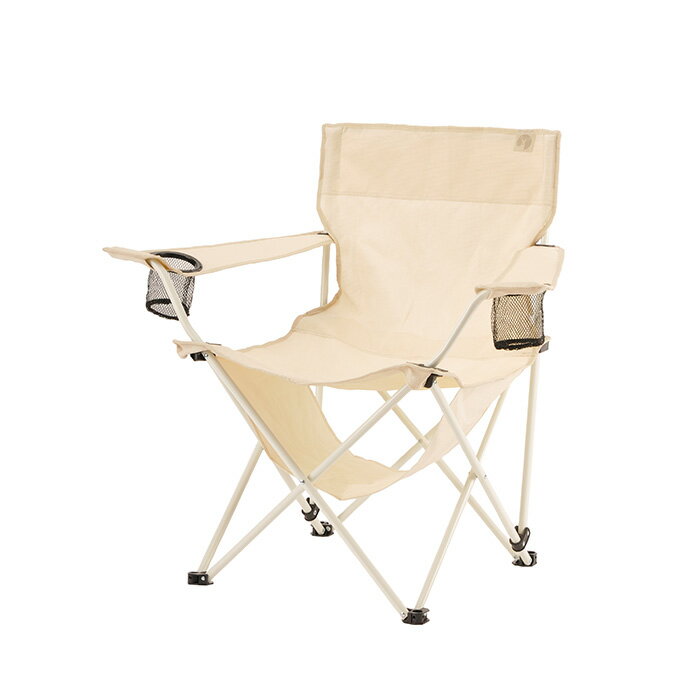 キャプテンスタッグ UC-1888 クールメッシュ リラックスラウンジチェア(アイボリー)【アウトドア/ラウンジチェア/クールメッシュ/棚モック/ドリンクホルダー/背面ポケット付】