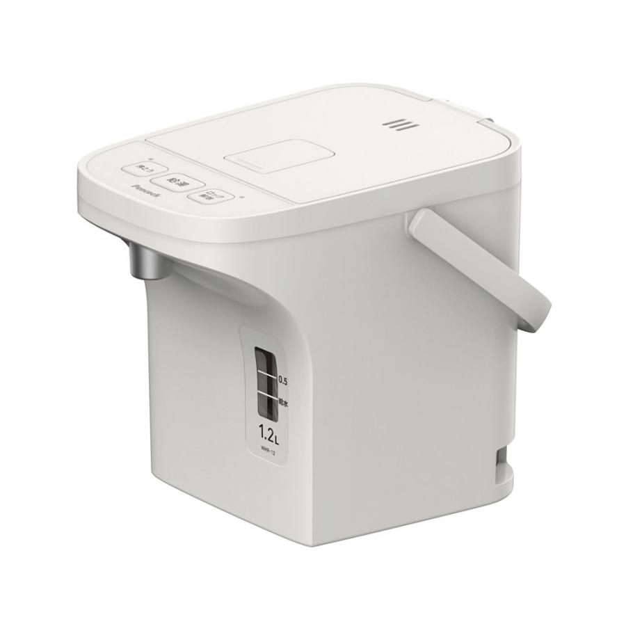 ■わかりやすく、押しやすい操作ボタン ■お湯の出口がわかりやすい、注ぎ口 ■上ぶたは着脱式なので毎日のお手入れが簡単です 上ぶたが外せ、中せんもないシンプルな構造ですので、給水、お手入れがラクです。 ■給湯自動ロック 給湯後、約10秒で自動的にロックされます。 ■空だき防止：内容器に水がない空だき状態を検知したら、ヒーターへの通電を自動的に切ります。 ■再沸とう：ボタンを押せば、保温中のお湯が再沸騰します。 ■くるりと360度回転するので、お手元で給湯できます。 ●サイズ(約)：幅19.5×奥行26.4×高さ22.0cm ●重量：約1.7kg ●容量：1.2L ●消費電力：1200W