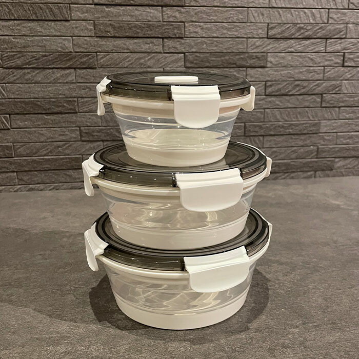 富士商 F21721 Felio たためるシリコン保存&ランチBOX 丸形800ml 3