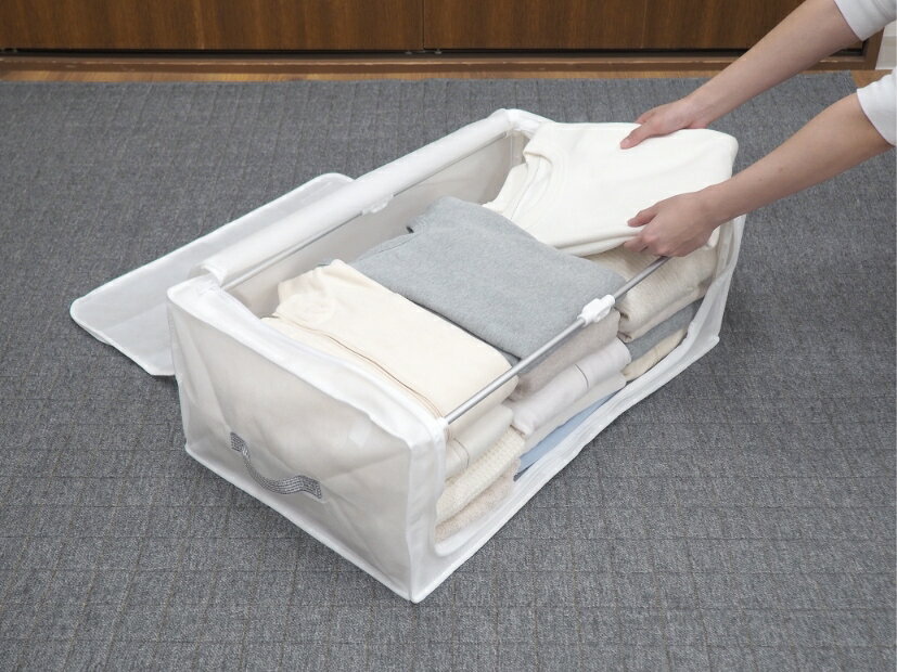 東和産業 wakuPa 衣類収納ボックス Lサイズ フレーム付き 不織布 ホワイト 折りたたみ 【積み重ね スタ..