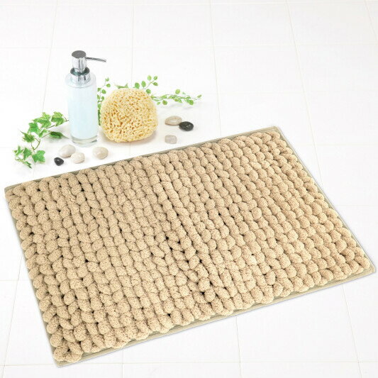 ヨコズナ MOU バスマット 45×60cm ベージュ チャンキーニット風 極太 マイクロファイバー