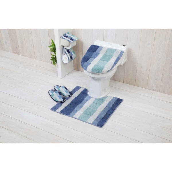 ヨコズナ モザイク 胴長トイレマット ブルー