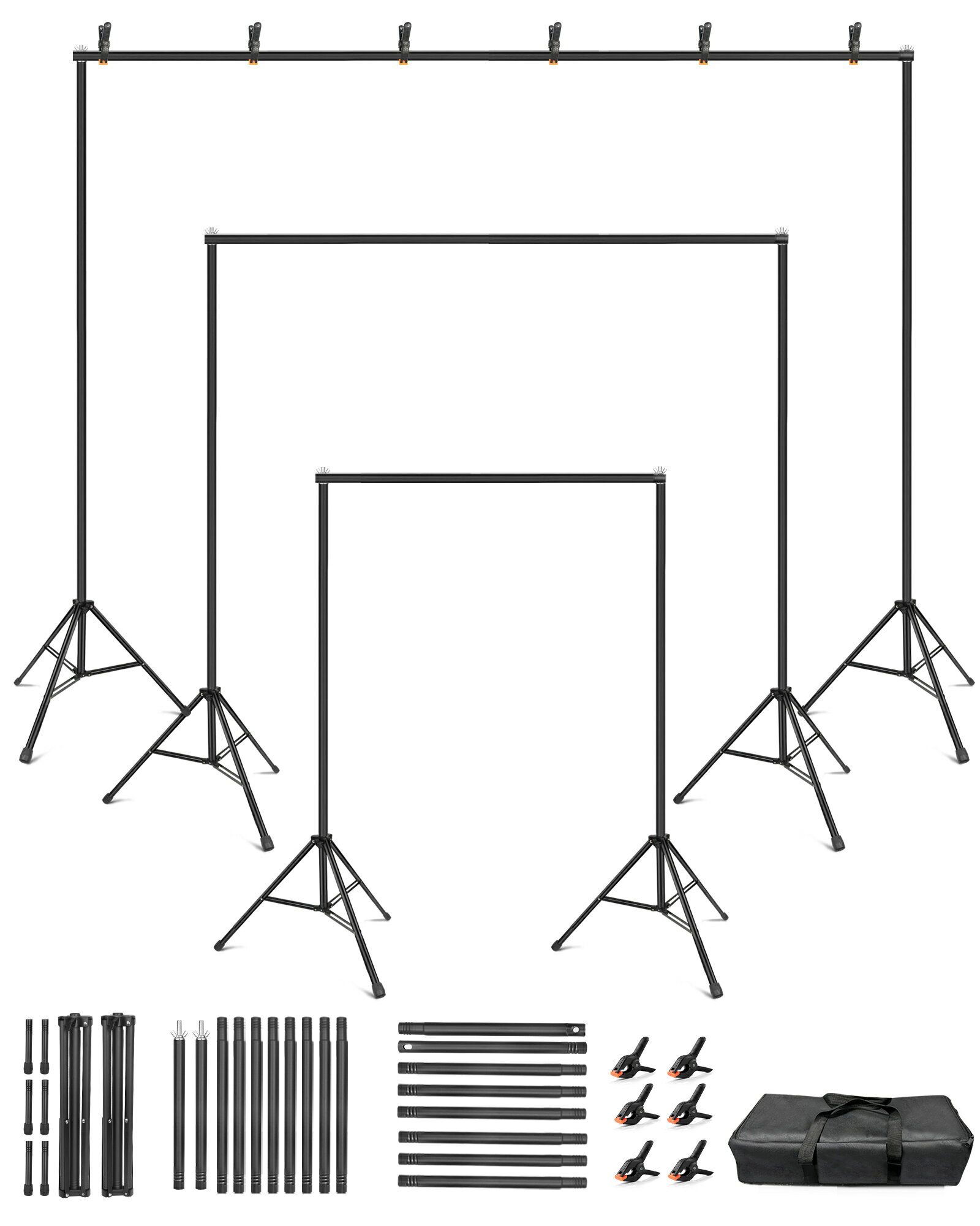 Rakuten - Hemmotop 背景 撮影 スタンド 240 x 300cm 3m 背景布クリップ 6個 大型 グリーンバック スタンド 2.4m x 3m 撮影 背景/背景布に適用 三脚ケース付き 安定性がよい スチール製