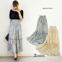 【新作】エスニック風柄 シフォンマキシスカート 花柄 ロングスカート マキシスカート ウエストゴムスカート ロング丈スカート ボトムス スカート レディース 162478