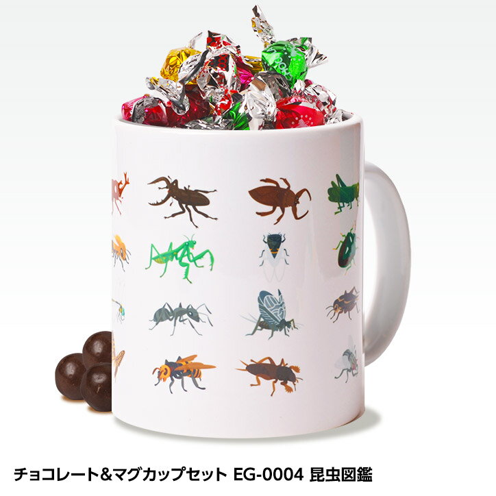 チョコレート＆マグカップセット EG-0004 昆虫図鑑[父の日 ちちの日 おもしろ チョコレート おもしろチョコ 面白い 雑貨 ギフト プレゼント ウケ狙い 子供 男の子]