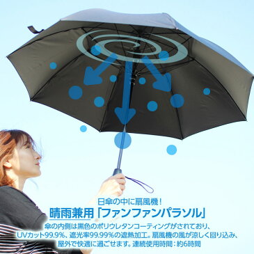 扇風機付き　日傘　ファンファンパラソル FAN FAN パラソル 60cm[暑さ対策 日焼け UV 対策][ゴルフコンペ景品 ゴルフコンペ 景品 賞品 コンペ賞品][父の日 ギフト プレゼント 父の日 ゴルフ]