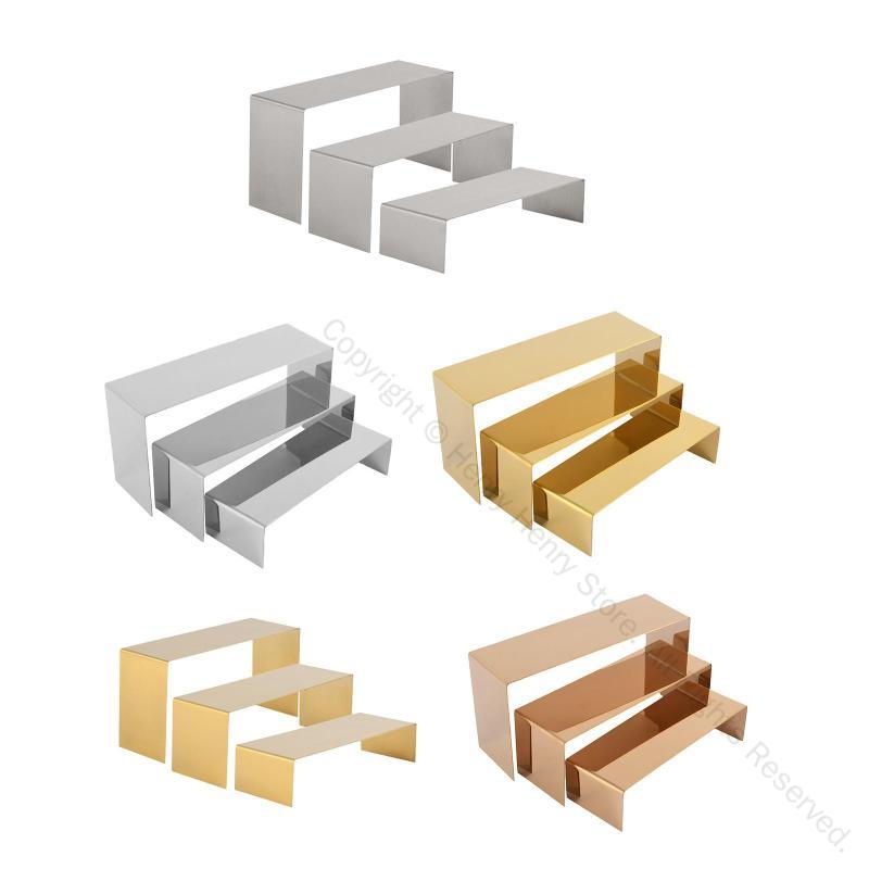 3個セットライザーディスプレイスタンド ハンドバッグ シューズ ディスプレイラック ステンレススチー..