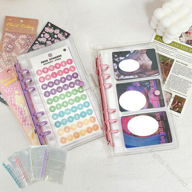 シール帳 バインダー 6穴 A6 はがせる 女の子 手帳 透明 クリア シール台紙 コラージュノート シールバインダー コンパクト カスタマイズ 手帳型 トレカ...