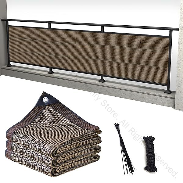 ベランダ目隠し 0.8M×9M コーヒー色 遮光ネット 日除けシェード UVカット仕様 バルコニー用 マンション向け 50CMごとに6つのロープ穴付きで簡単固定可能