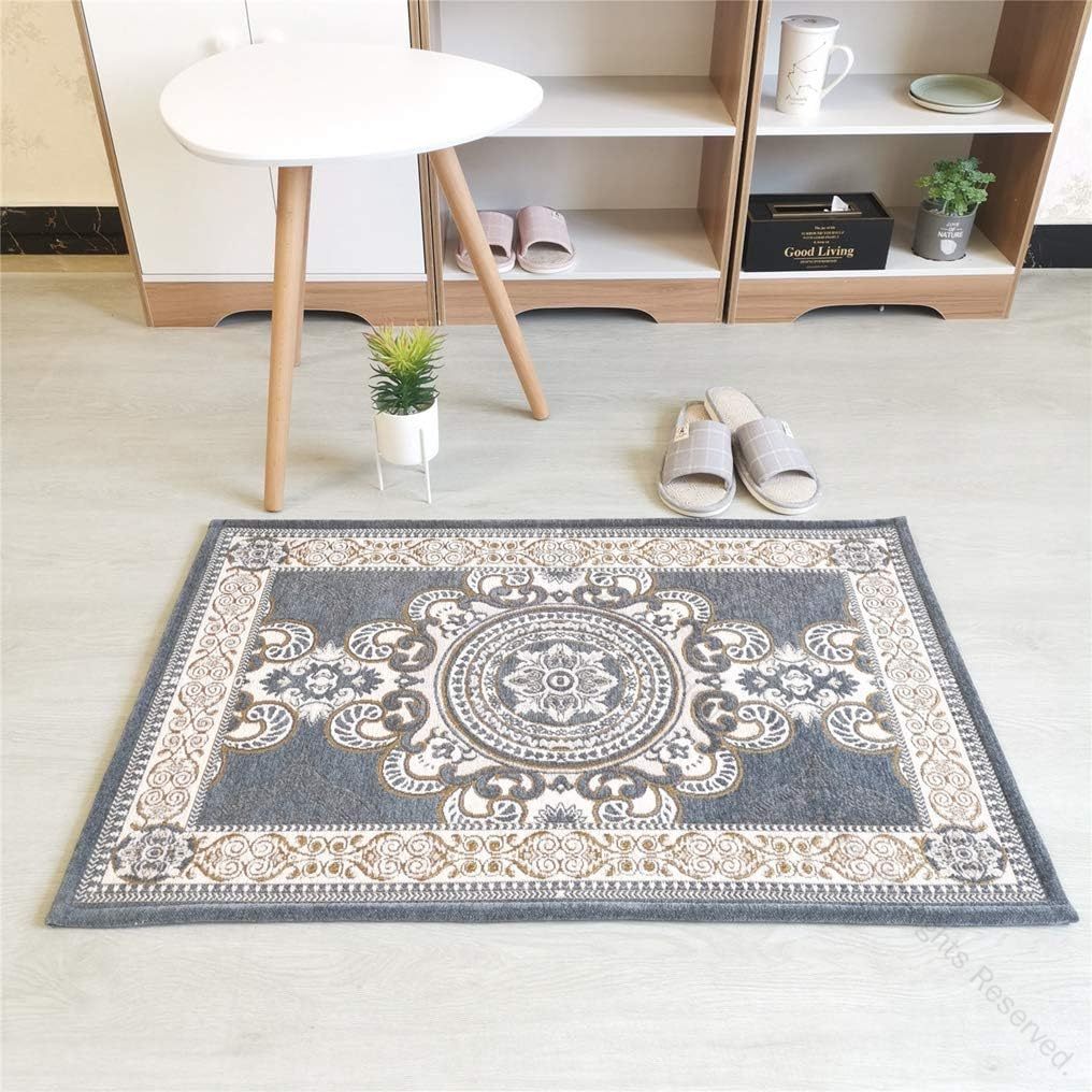 玄関マット おしゃれ アンティーク調 ムーア風 柄 室内 屋内 ダークグレー 80×100cm ウィルトン織 レトロ ゴブラン織 北欧 花柄 ラグマット 洗える ラグ 絨毯