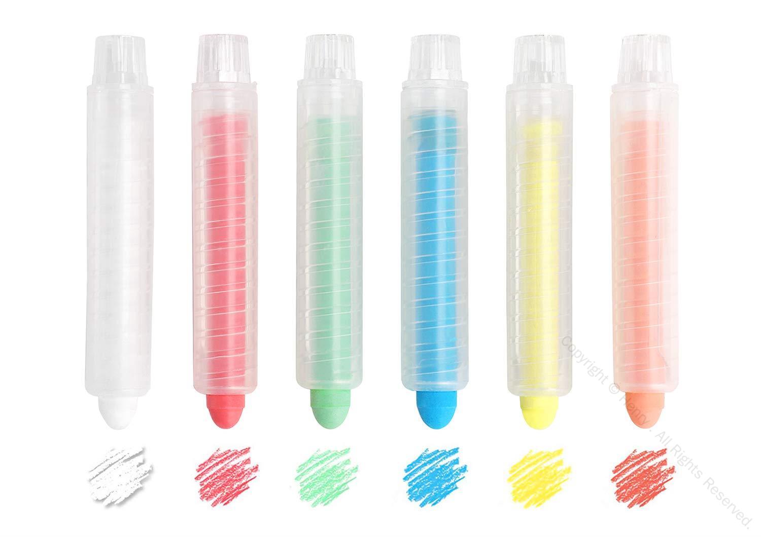 水で消える チョーク 6色セット 水溶性 パステル 粉でない 画材 子供 お絵描きチョーク 回転ホルダー付..