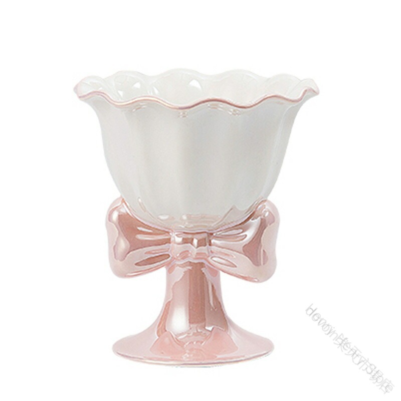 セラミックデザートカップ ハイベース アイスクリーム ヨーグルト スムージー サラダ用 リボン付き ア..