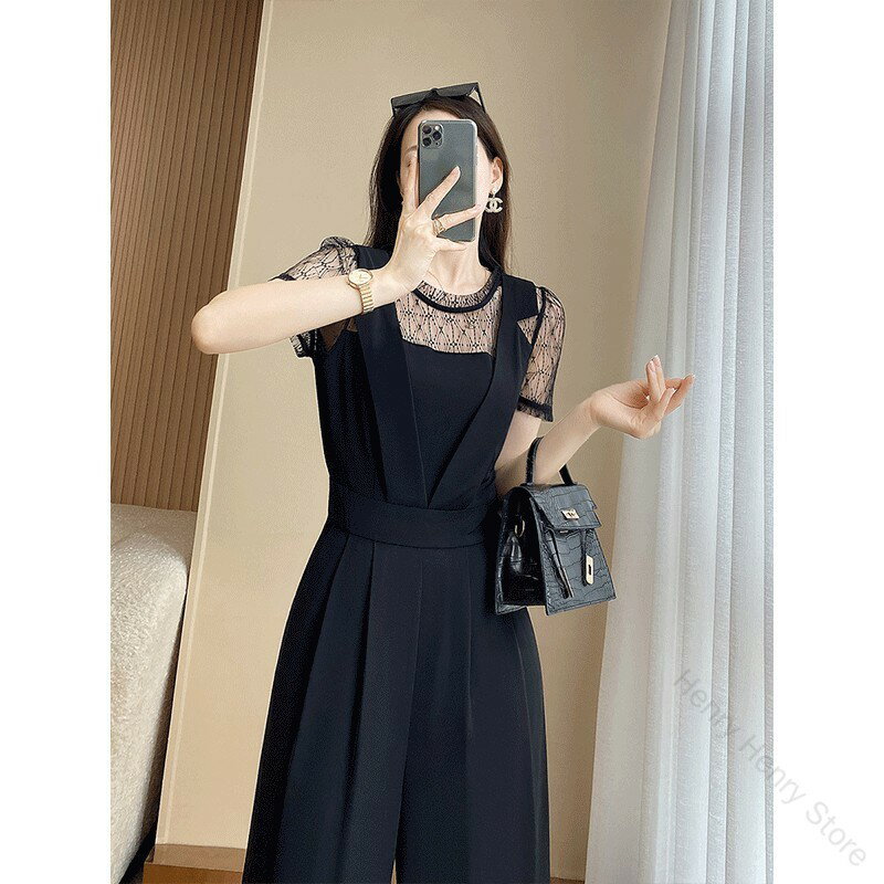 パーティードレスーツ パンツドレス 結婚式 披露宴 謝恩会 発表会 二次会 卒業式スーツ 半袖レース袖 ワイドパンツ フレア 春夏秋対応 おしゃれで快適なフォーマルウェア