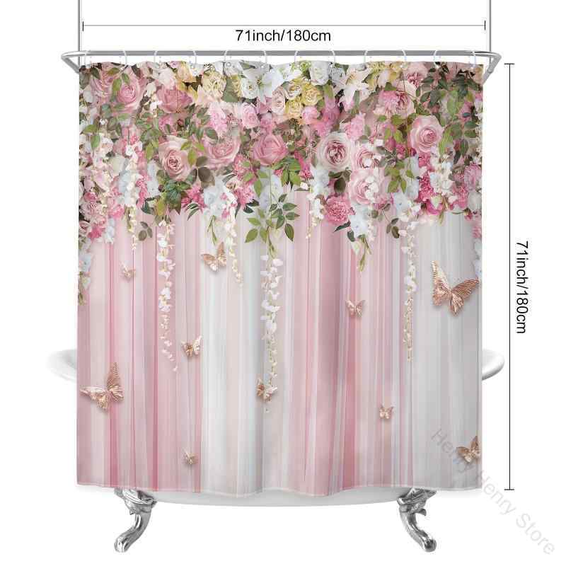 シャワーカーテン レトロ カントリー調 ローズ 花柄 防水 デジタルプリント 厚手 ポリエステル生地 浴..