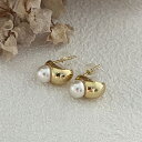 金色【月と真珠 】スワロフスキーパール イヤリング ピアス パール 真珠アクセサリー シルバー 贈り物 プレゼント ハンドメイド 手作り