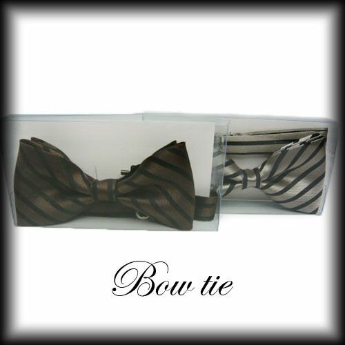 樂天商城 - 蝶ネクタイ☆光沢ストライプ柄・ブラウン・シルバー・銀・ブラウン/パーティーなどに最適☆