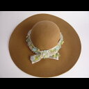 【一点物】リボンの中のフェイクパールが綺麗なつば広帽子
