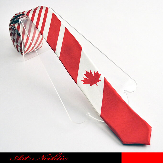 カナダ国旗をイメージしたナローネクタイです。☆ナローネクタイ/国旗ネクタイ/カナダ/面白ネクタイ/ジョークタイ/