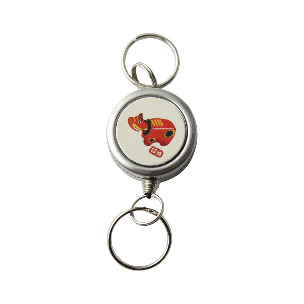 干支 丑 牛 赤べこ 小リール伸縮自在の リール 小 パスケースや名札、ストラップ、鍵等と一緒に定形外郵便限定 送料無料
