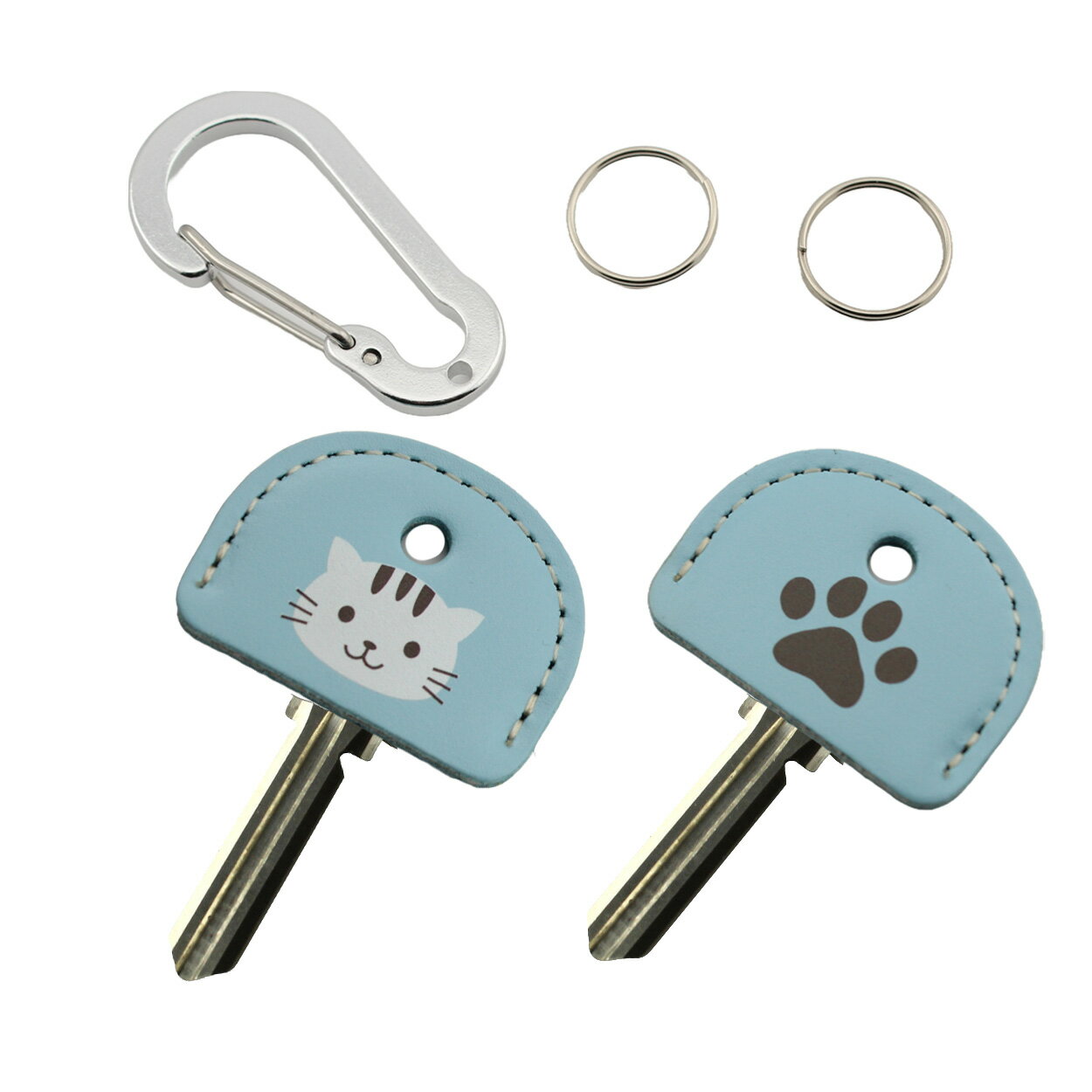 定形外郵便限定 送料無料ねこ＆足あと セット レザー キーカバー キーキャップ日本製 牛革 鍵カバー