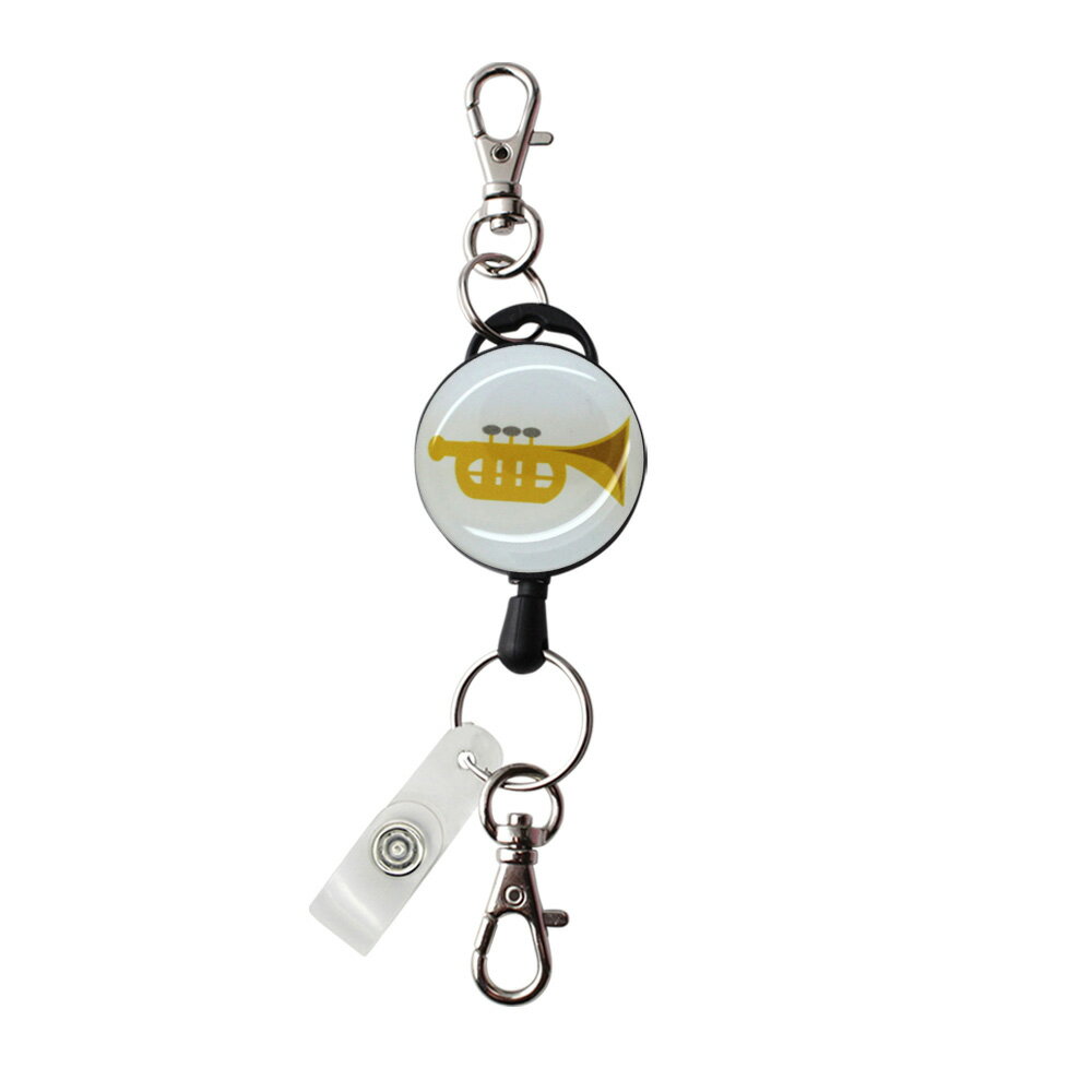 トランペット 黒リールストラップ フック付きパスケース 名札 ストラップ 鍵等と一緒に定形外郵便限定 ..