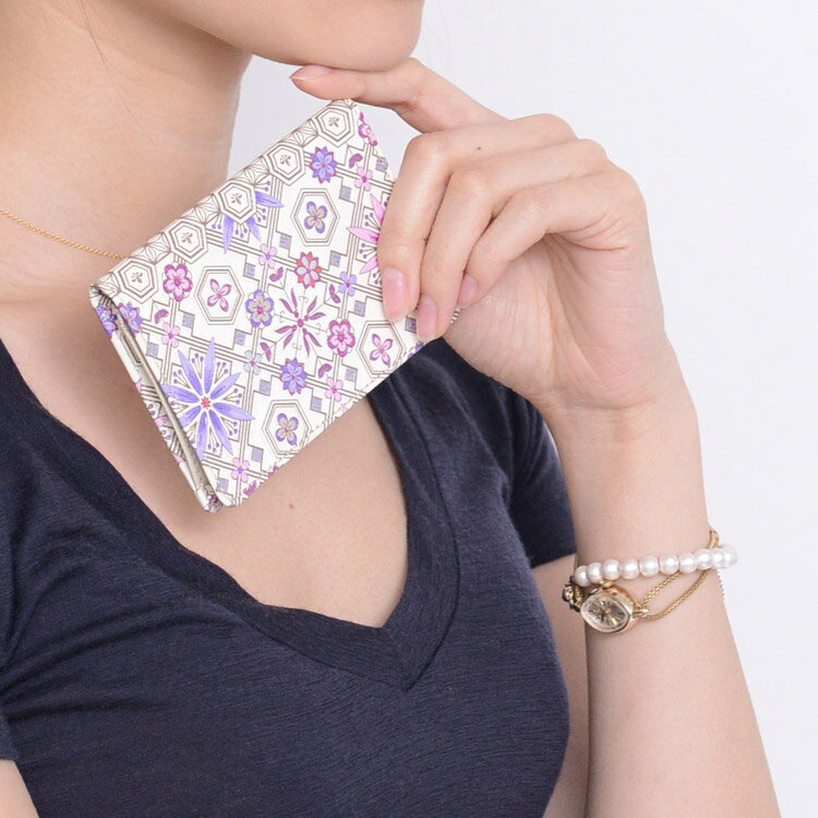 【 浅草文庫 】 友禅染 カードケース 名刺入れ 花菱 はなびし 柄 江戸小紋 カード入れ 浅草 文庫革 レザー 牛革 レディース ギフト プレゼント 革