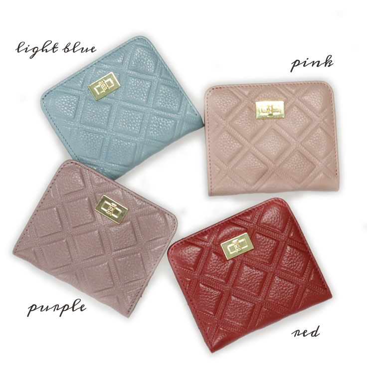 二つ折り財布 牛革 本革 コンパクト ダイヤ柄 ミニ財布 お札入れ レディース ギフト プレゼント
